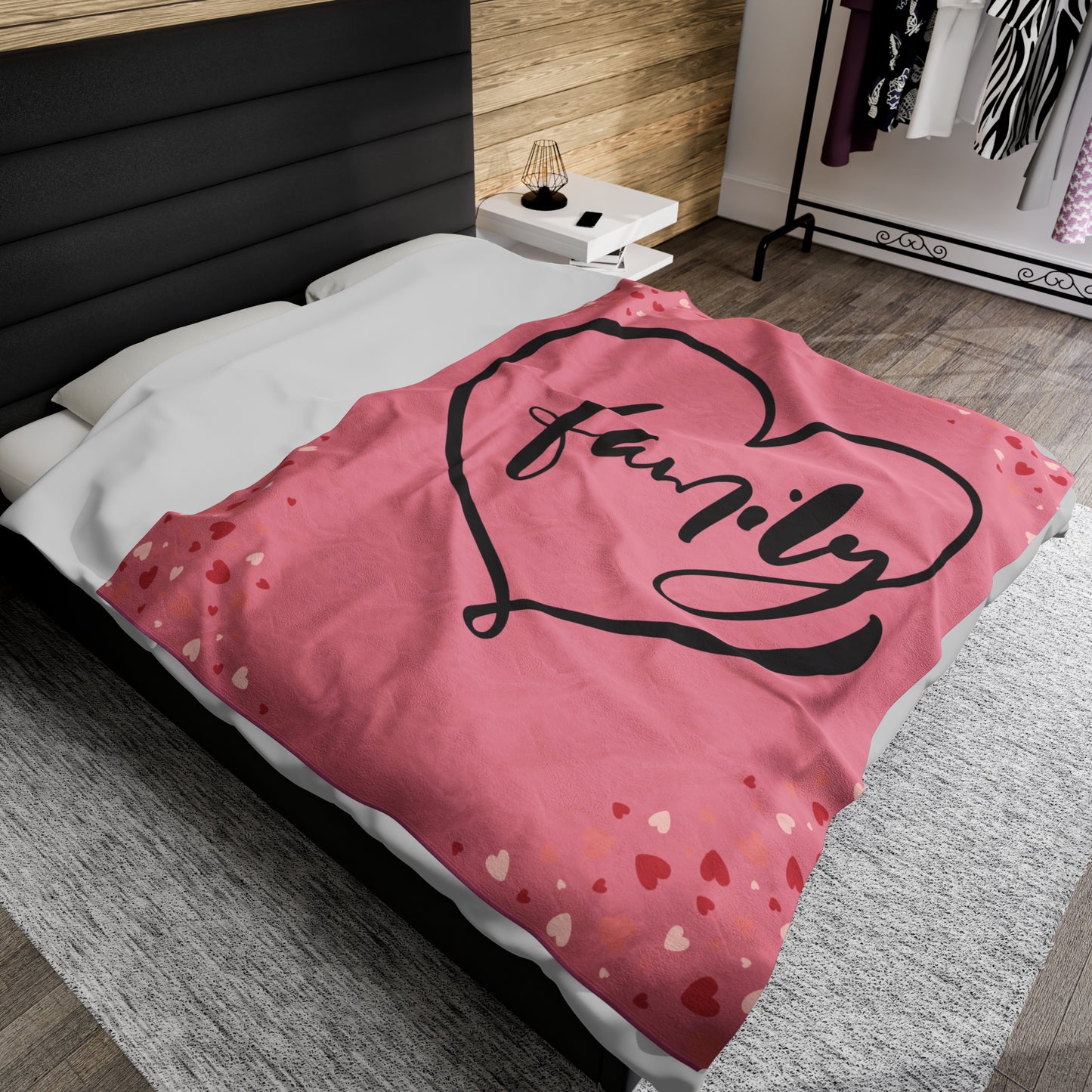 Family Love Cozy Velveteen Plush Blanket - Heart Design