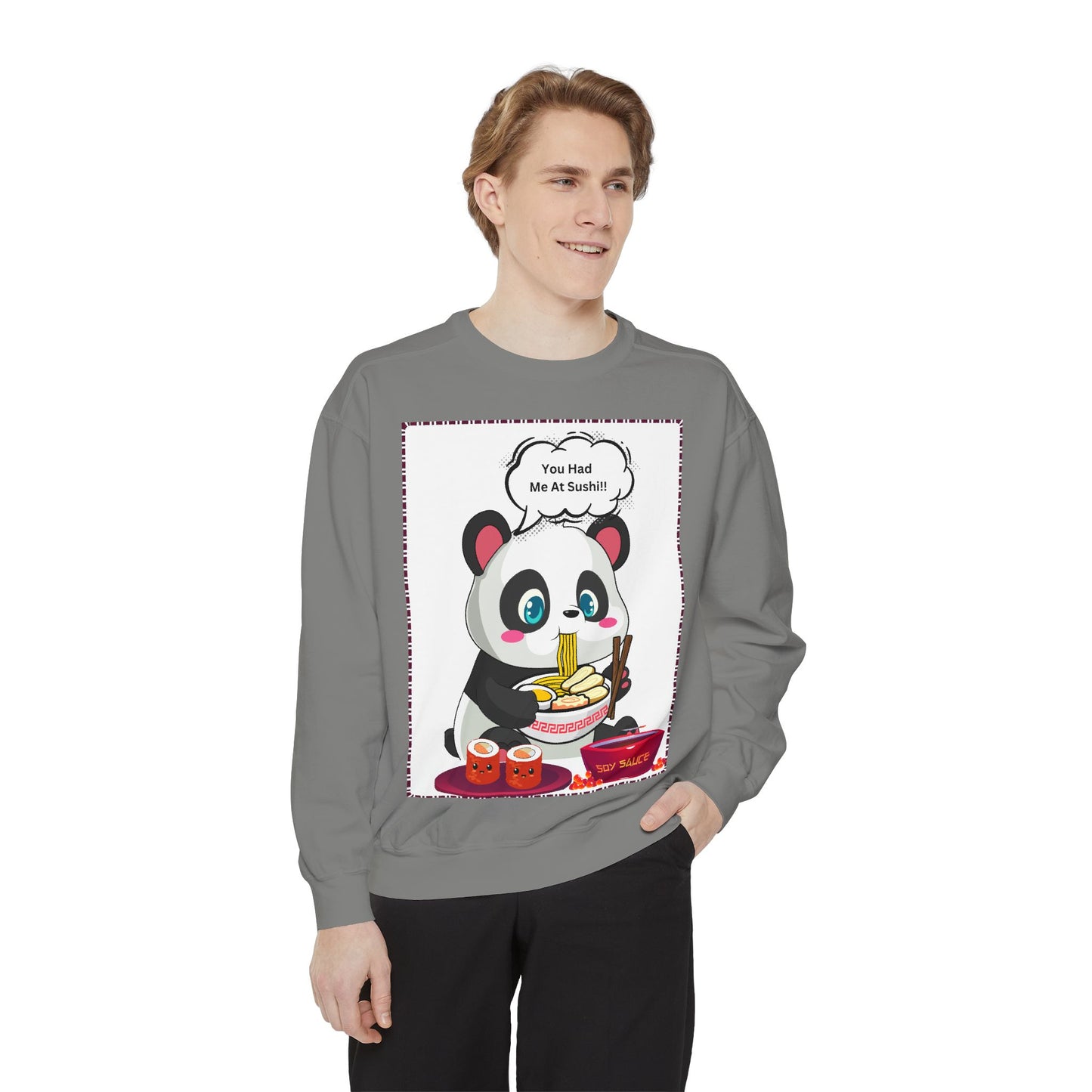 Sushi Lovers- Cute Panda Sushi Sweatshirt - Unisex Garment-Dyed Sweatshirt for Sushi Lovers