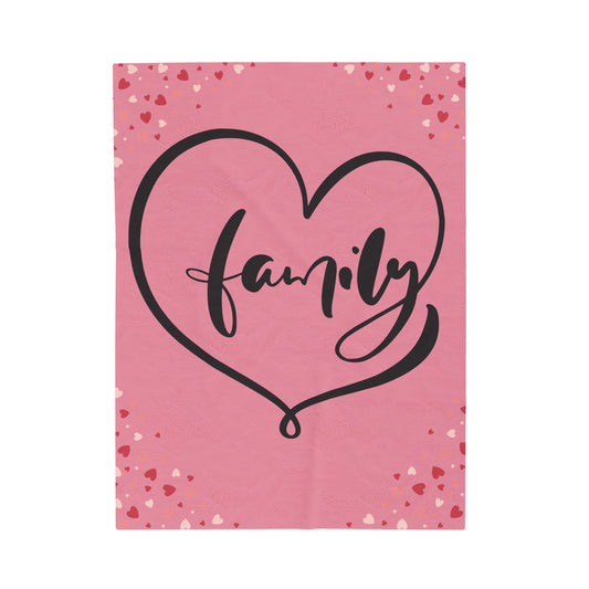 Family Love Cozy  Velveteen Plush Blanket - Heart Design