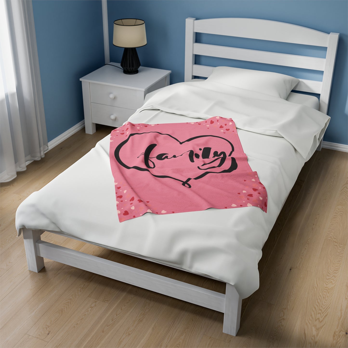 Family Love Cozy  Velveteen Plush Blanket - Heart Design