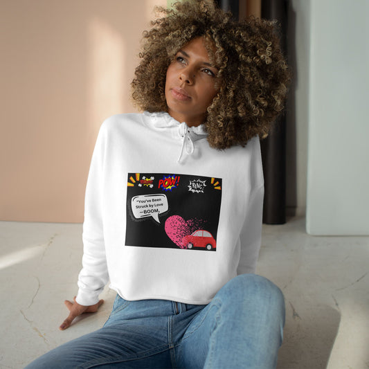 You been Struck by Love-Fun Pop Art Crop Hoodie - Cute Heart Car Design