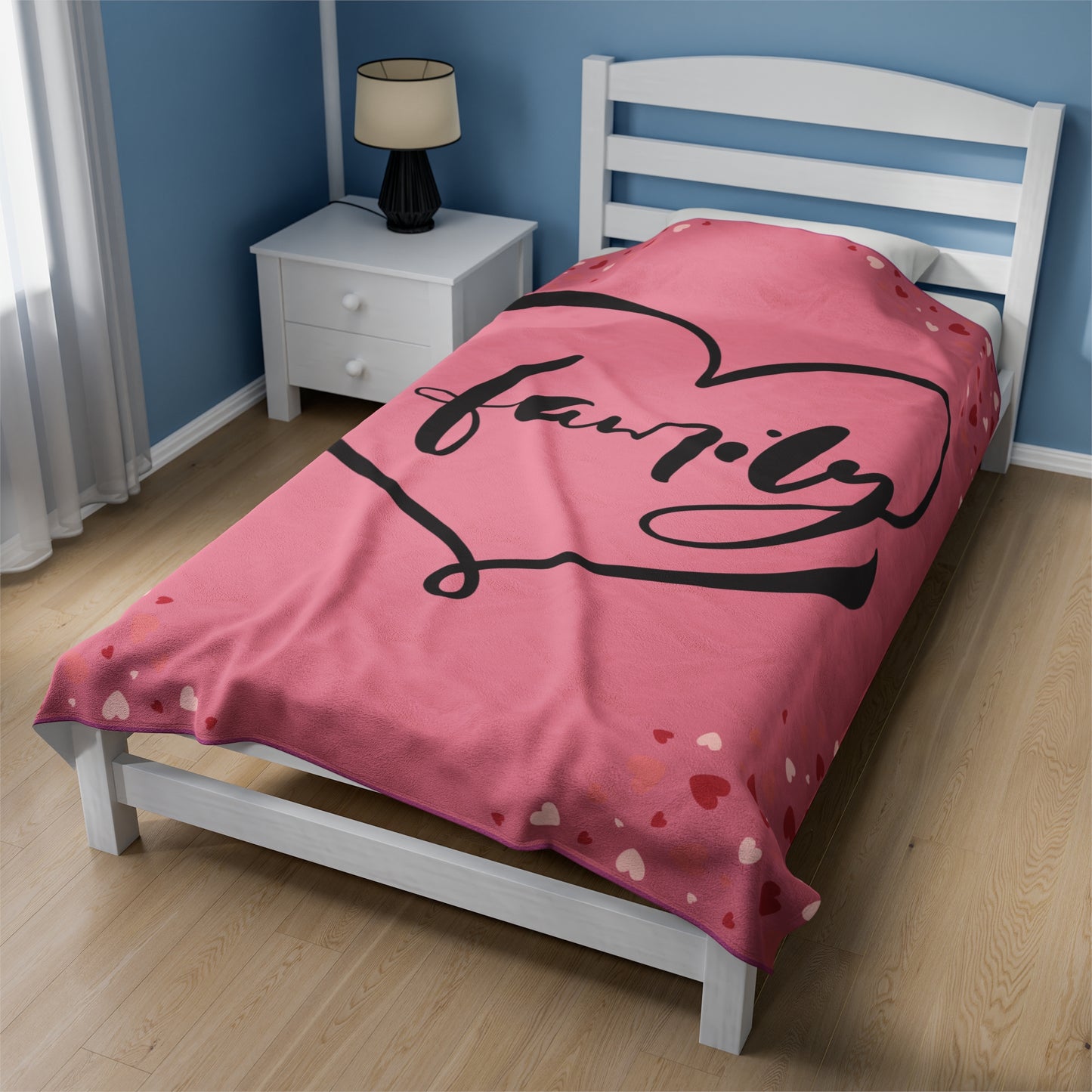 Family Love Cozy  Velveteen Plush Blanket - Heart Design