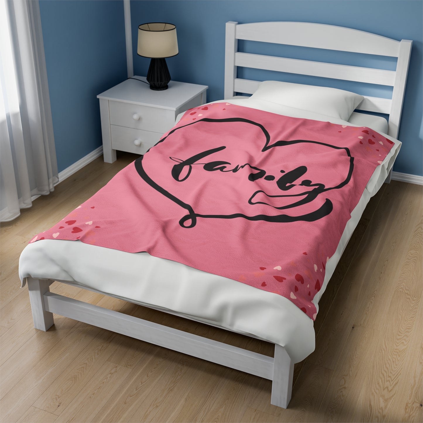 Family Love Cozy  Velveteen Plush Blanket - Heart Design
